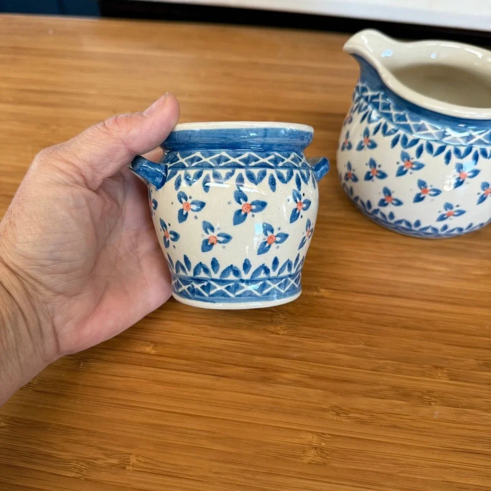 WIZA Boleslawiec Polish Pottery Cream Pitcher + Open‎ Bowl Flawless Condition